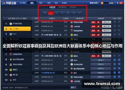 全面解析欧冠赛事级别及其在欧洲各大联赛体系中的核心地位与作用 全面解析欧冠赛事级别及其在欧洲各大联赛体系中的核心地位与作用
